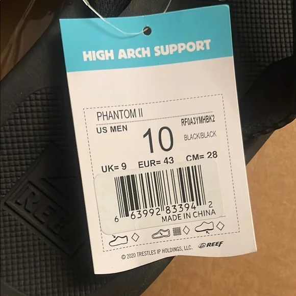 Reef Cushion Phantom 2.0 High Arch Support Black Flip-Flops Textured Footbed - Picture 2 of 5